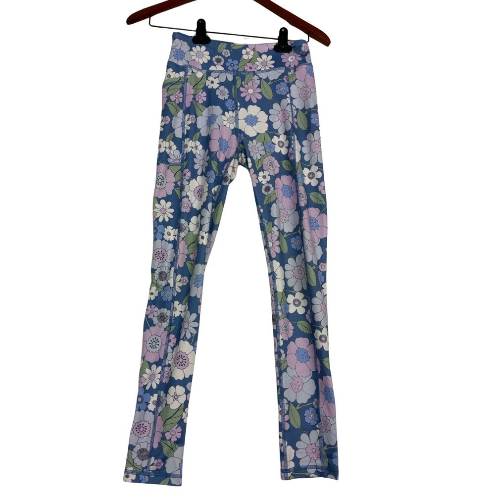 Tek Gear Soft Tek Girls L 10/12 Blue Purple Floral Print Stretch Leggings